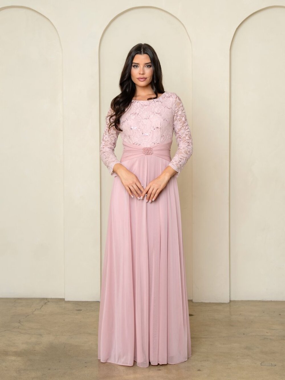 Eva USA #3533- Chiffon & Lace Mother Of Bride Or Groom Dress-Size XL-DUSTY ROSE